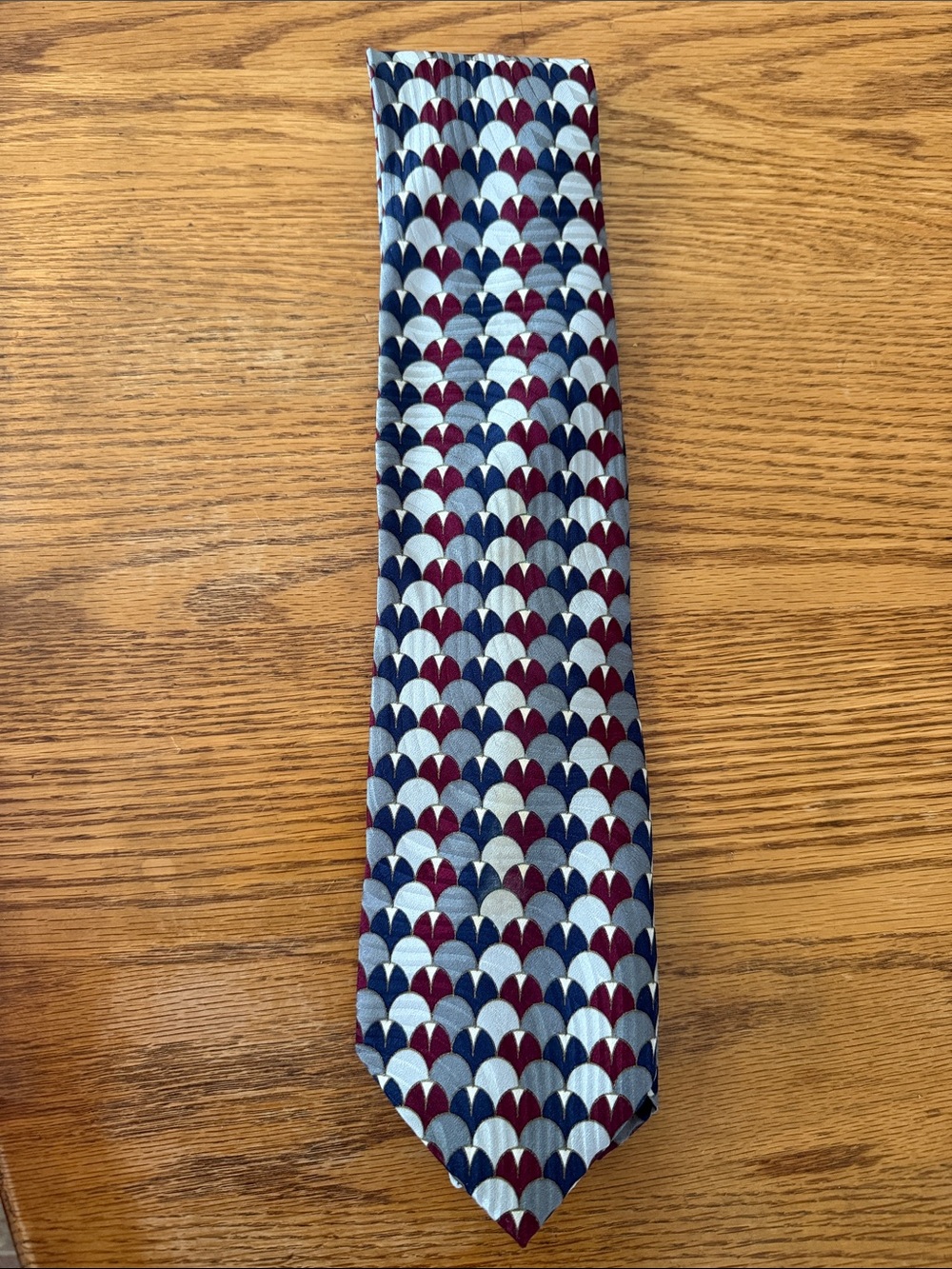 Tutt Matto Silk Classic Geometric Pattern Men's Tie in Navy, Burgundy & Silver